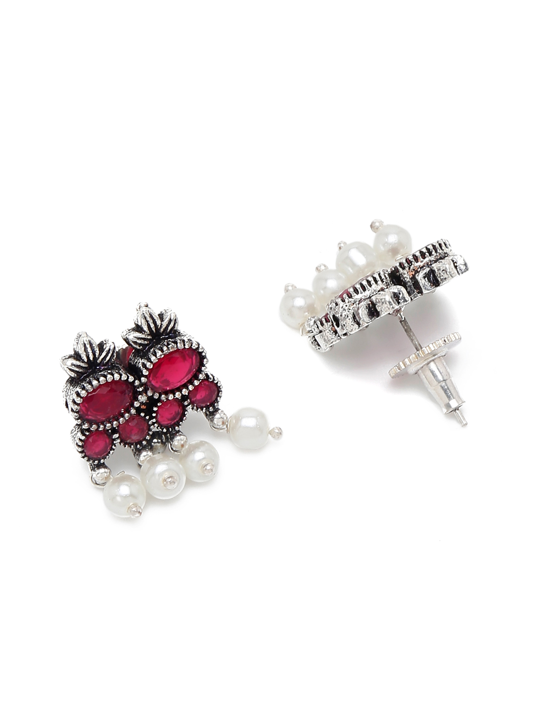 YouBella Jewellery Oxidised Silver Necklace Jewellery Set with Earrings for Girls and Women (Red) (YBNK_50524)